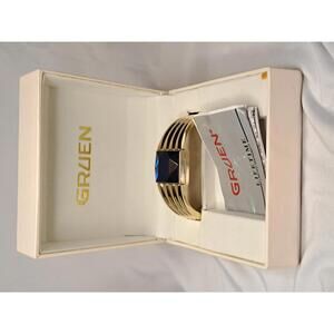 Vintage Gruen Secret Watch Bangle Bracelet Full Set Blue Crystal 1990s